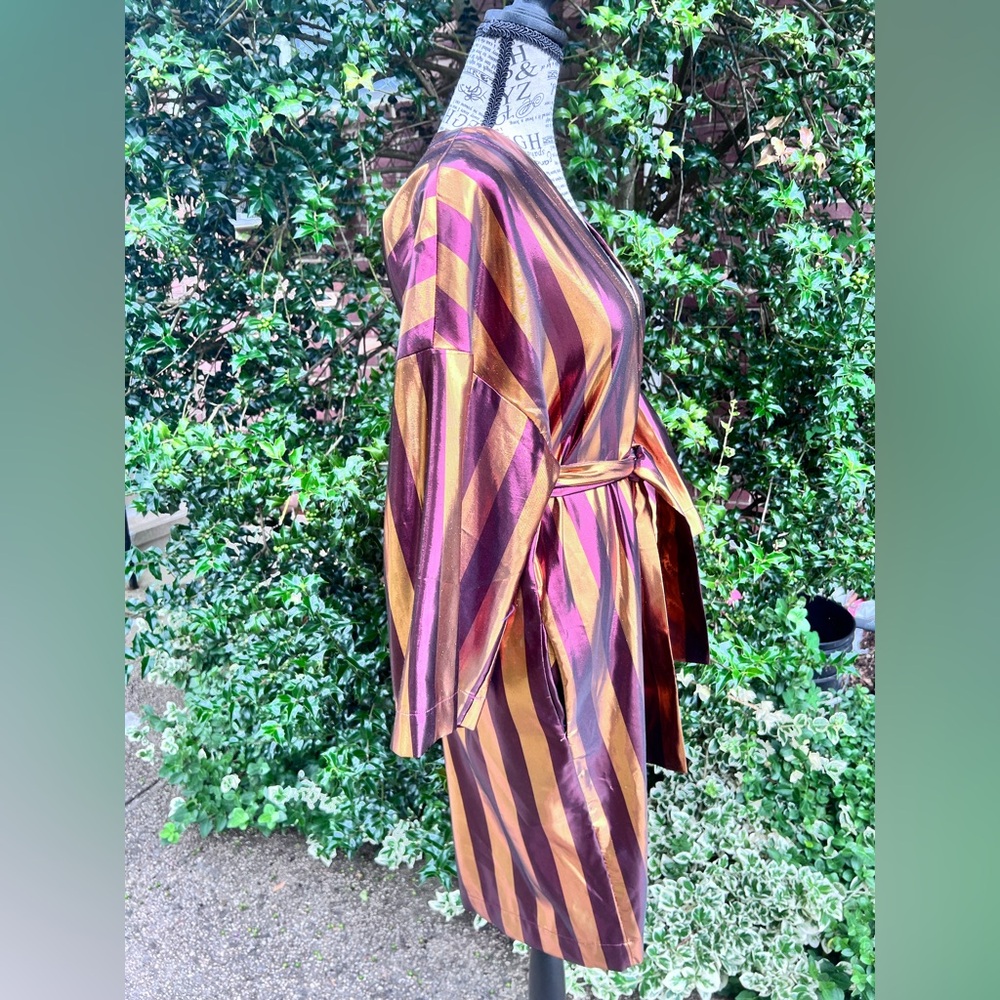 Manila Grace Metallic Striped Burgundy Orange Robe Coat Duster IT 44 fits 6-8 - Picture 6 of 16